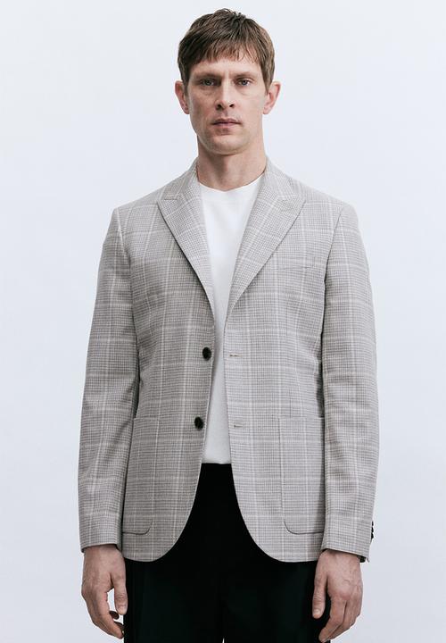 H&M - Regular fit single-breasted jacket -  beige/checked