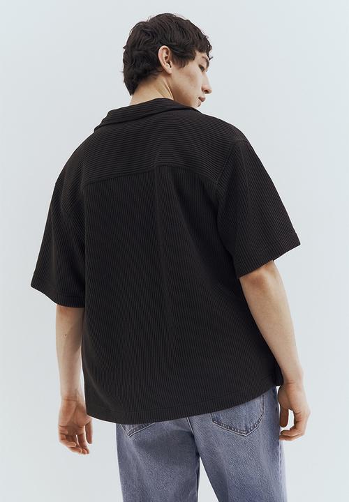 H&M - Loose fit ribbed resort shirt - black