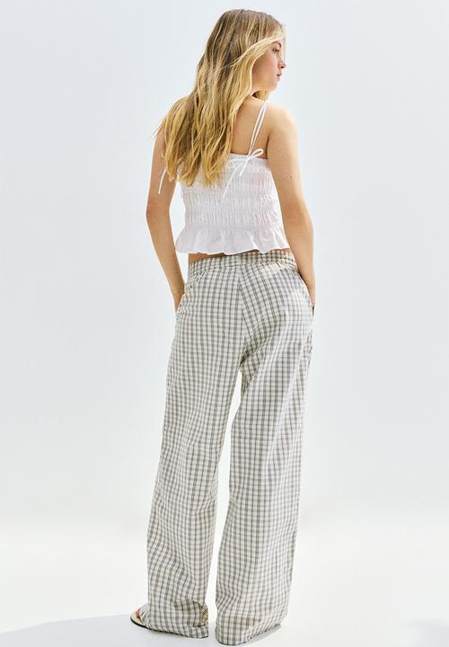 H&M - Seersucker drawstring trousers -  grey/checked 