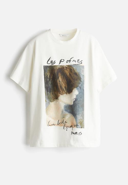 H&M - Oversized printed T-shirt -white/les poémes