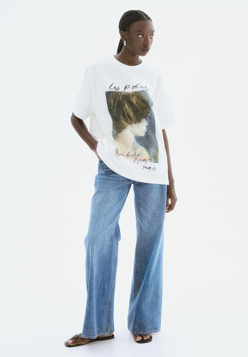 H&M - Oversized printed T-shirt -white/les poémes