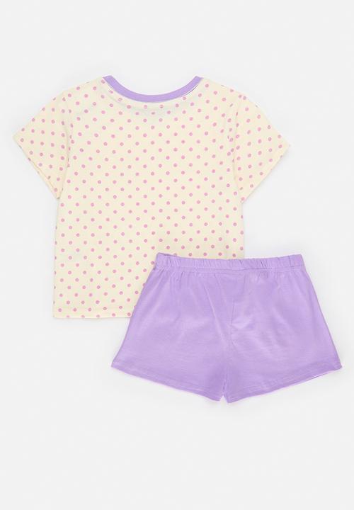 Pop Candy - Pj set with contrast rib - cream/polka dot/lilac