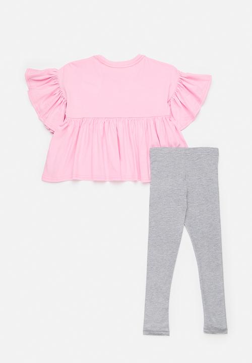 Pop Candy - Frill peplum tee with leggings - pink/grey