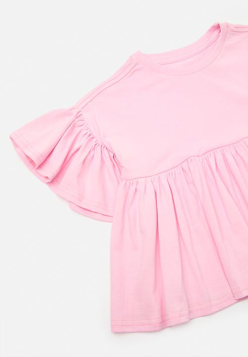 Pop Candy - Frill peplum tee with leggings - pink/grey