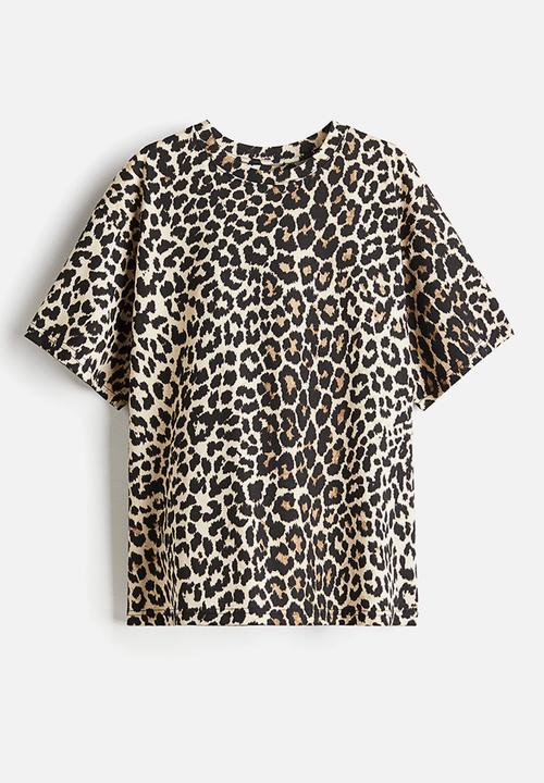 H&M - Oversized T-shirt - light beige/leopard print
