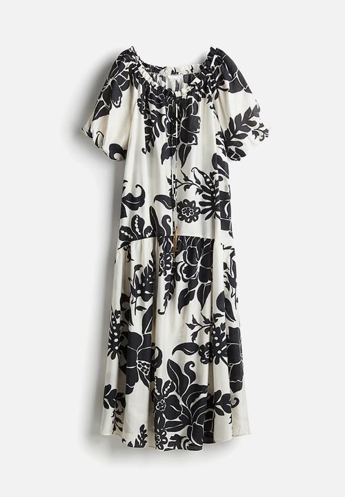 H&M - Drawstring-detail dress - white/black floral 