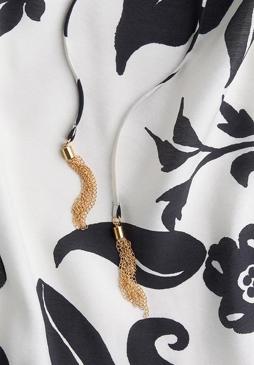 H&M - Drawstring-detail dress - white/black floral 