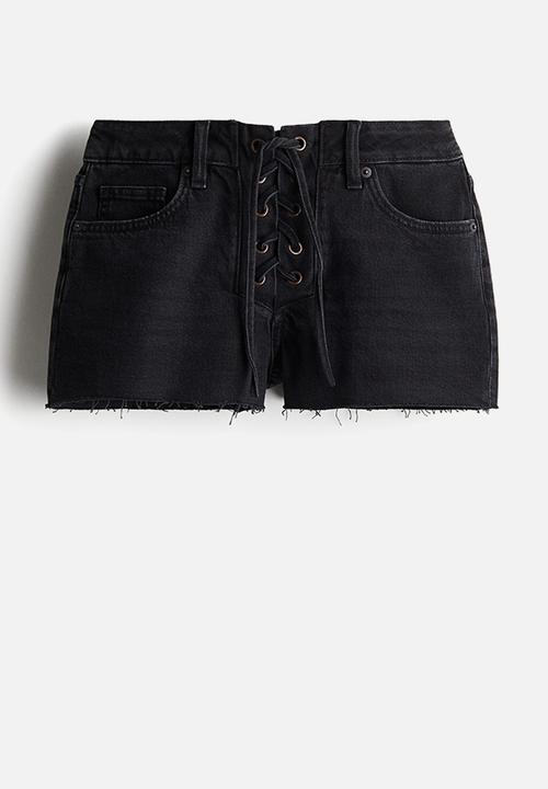 H&M - Lacing-detail denim shorts - black