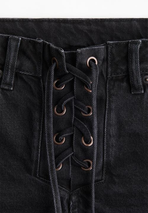 H&M - Lacing-detail denim shorts - black