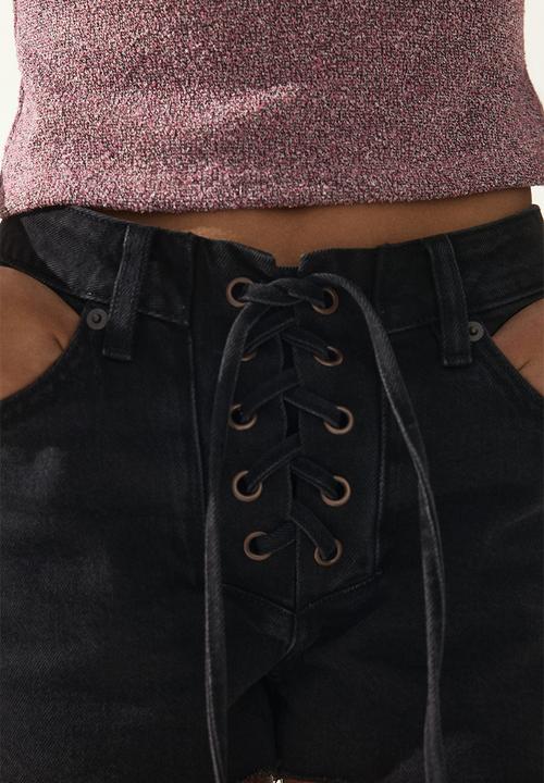 H&M - Lacing-detail denim shorts - black