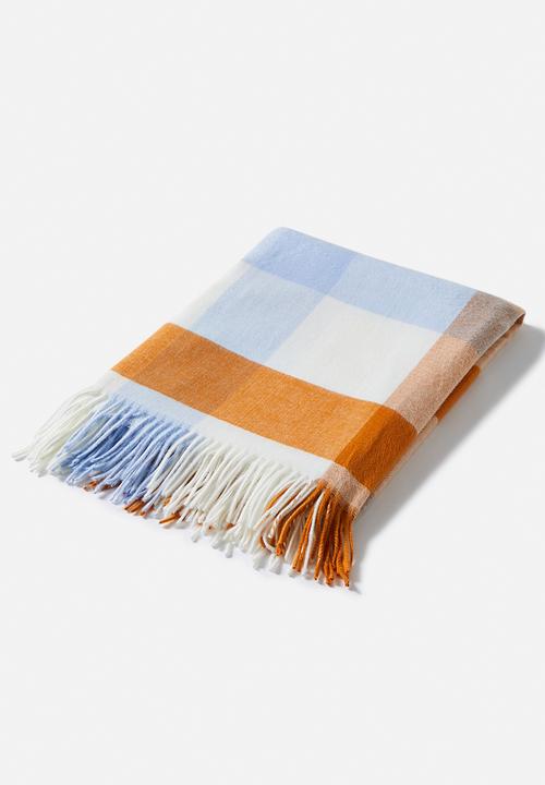 Sixth Floor - Check Weave Throw - Orange & Sky