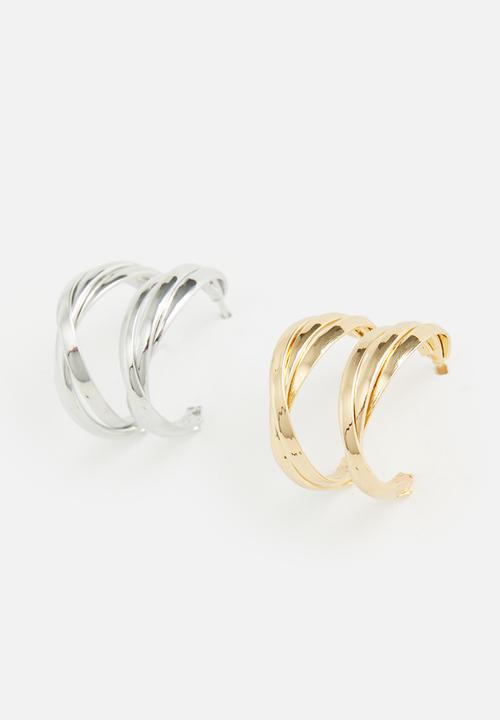 Tessa Design - Bronwyn triple hoop studded earrings - multi