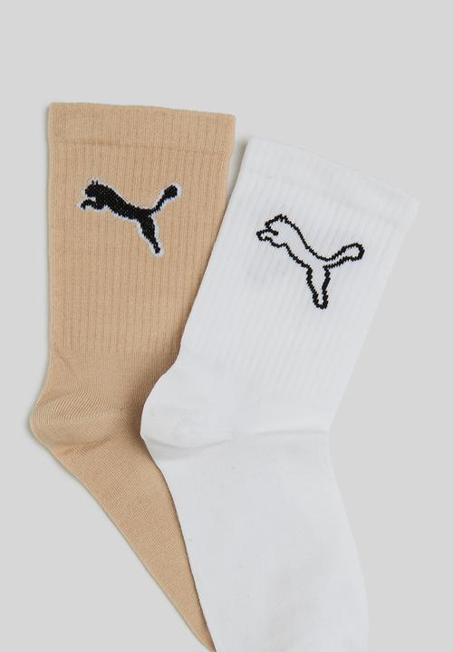 PUMA - Ladies 2 pack cat logo low crew sock puma - brown