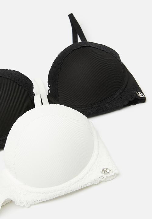 KANGOL - 2 pack multiway lace trim bra - milk/black