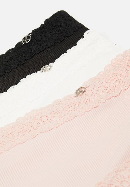 KANGOL - 3 pack boyleg lace trim - milk/black/seashell
