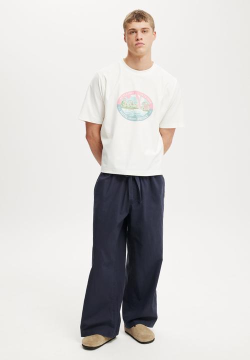 Cotton On - Super Baggy Easy Pant - Navy/Stone Side Stripe