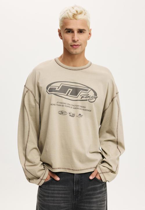jt Racing×HONDA Cropped Fit Honda X Jt Racing Long Sleeve T-Shirt - Lcn Hon Gravel