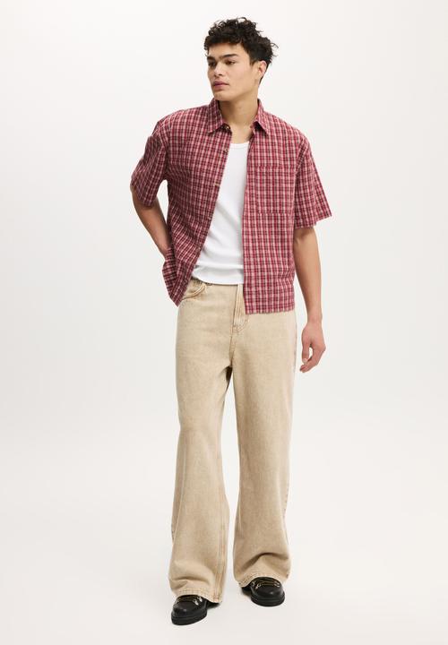 Cotton On - Darcy Short Sleeve Shirt - Burgundy Check