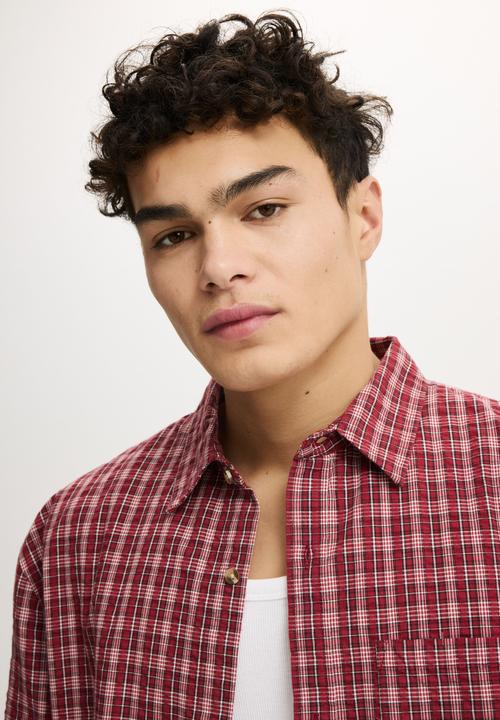 Cotton On - Darcy Short Sleeve Shirt - Burgundy Check