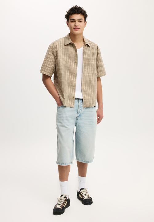 Cotton On - Darcy Short Sleeve Shirt - Tan Micro Check