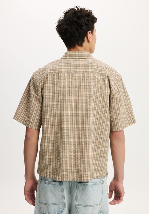 Cotton On - Darcy Short Sleeve Shirt - Tan Micro Check