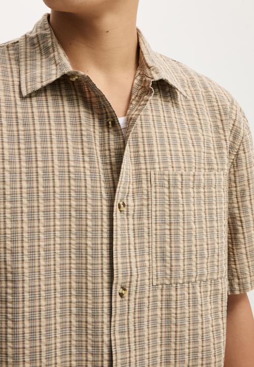 Cotton On - Darcy Short Sleeve Shirt - Tan Micro Check