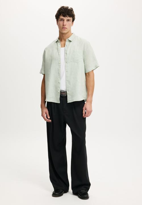 Cotton On - Relaxed Linen Short Sleeve Shirt - Faded Jade