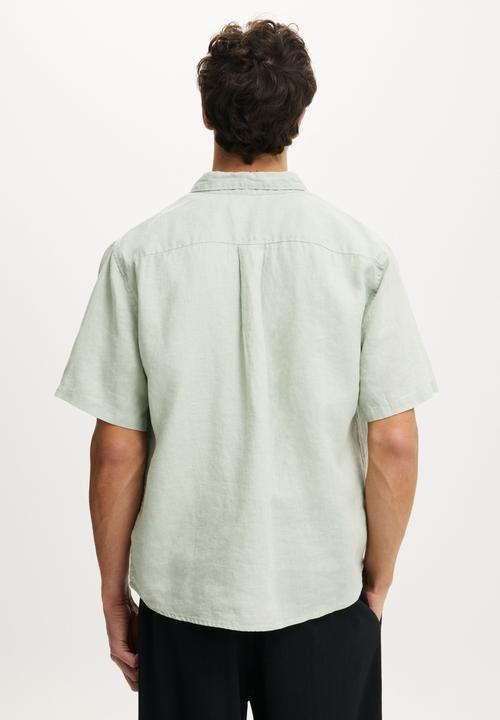 Cotton On - Relaxed Linen Short Sleeve Shirt - Faded Jade