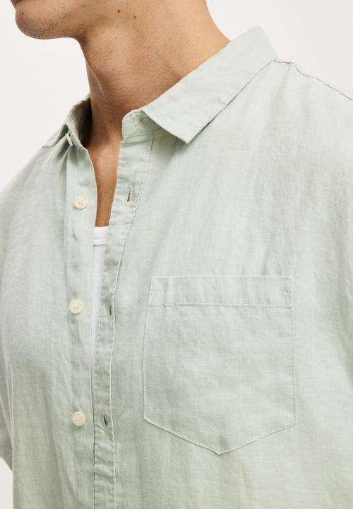 Cotton On - Relaxed Linen Short Sleeve Shirt - Faded Jade