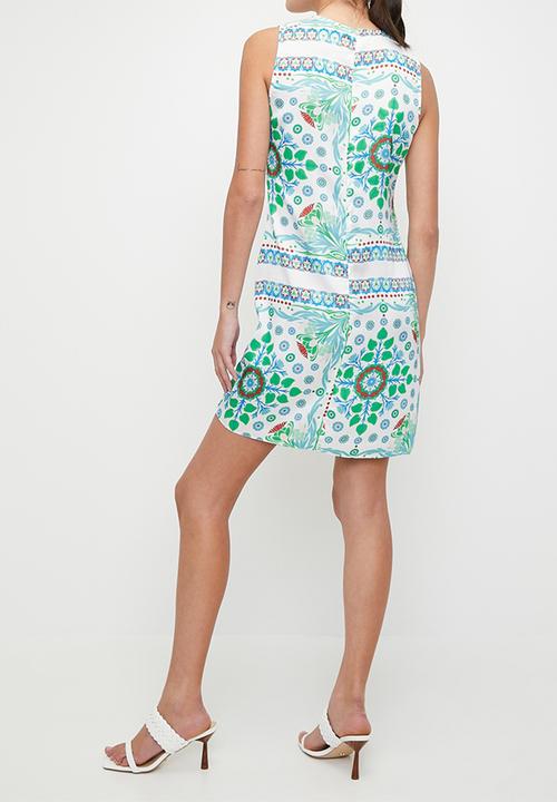 edit - Mini printed shift dress - delicate scarf print