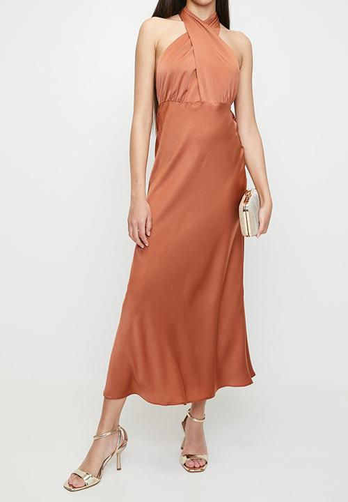MILLA - Cross over halter midi dress - sunburn