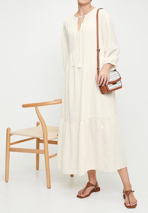 edit - Printed tiered midi dress - perfectly pale