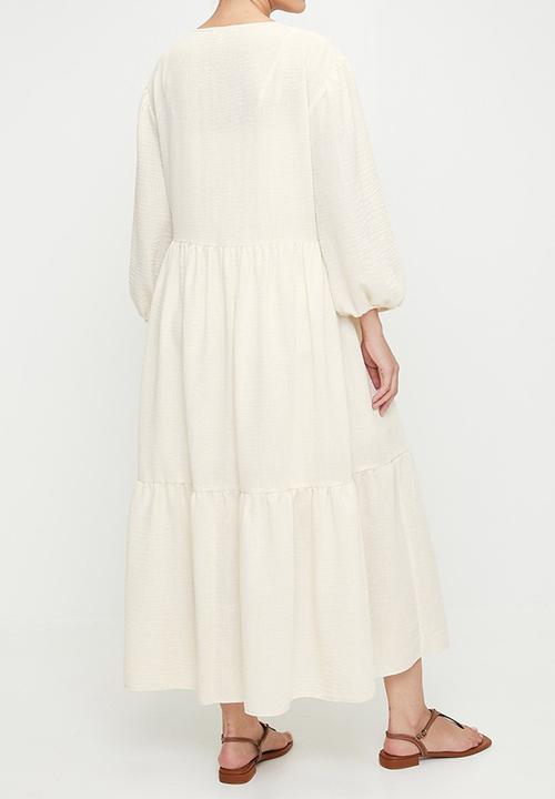 edit - Printed tiered midi dress - perfectly pale