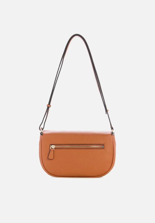 GUESS - Ahb Calebra Mini Convertible Crossbody Flap Bag - Cognac