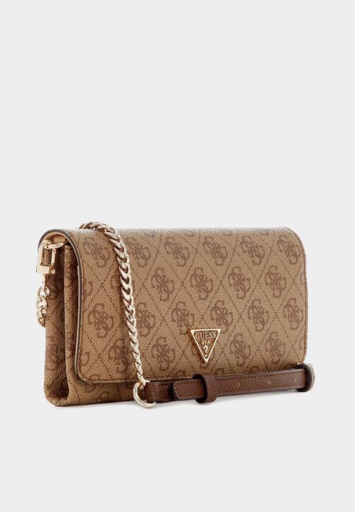 GUESS - Ahb Noelle Ii Crossbody Flap Organizer Bag - Latte Logo Brown