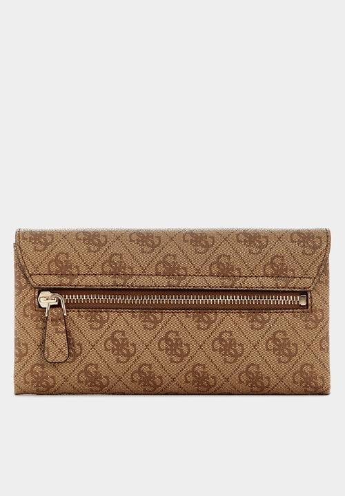 GUESS - Ahb Noelle Ii Crossbody Flap Organizer Bag - Latte Logo Brown
