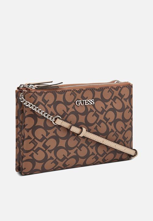 GUESS - Ahb Tidewood Mini Double Zip Crossbody Bag - Cocoa
