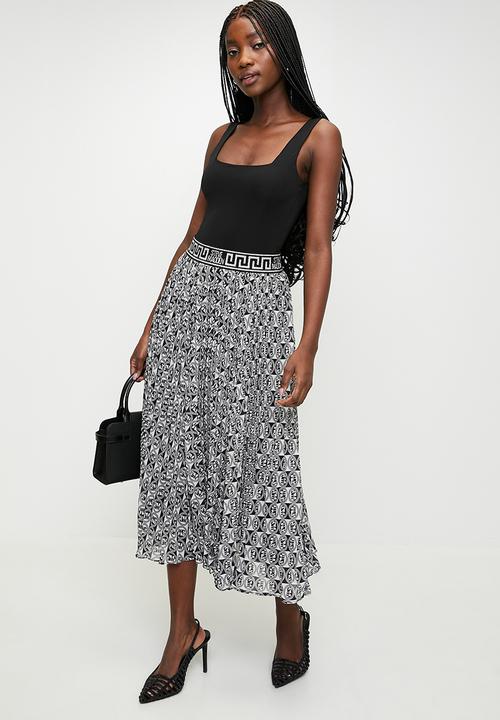 Ladies Paige Pleated Midi Skirt - Blk\Wht