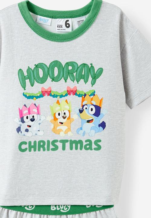 Cotton On - Damon short sleeve pyjama set license - lcn blu cloud marle/bluey hooray christmas
