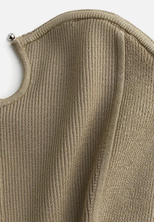 H&M - Rib-knit tube top - light khaki green