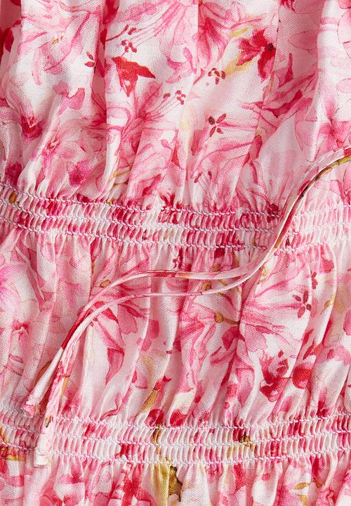 H&M - Tie-strap smocked top - light pink floral 