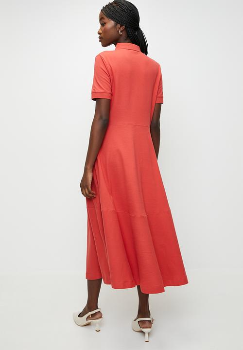 POLO - Emily short sleeve fit & flare golfer dress - brick-red