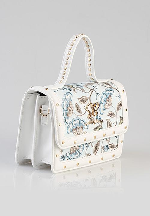 SISSY BOY - Flower bloom top handle bag - blue & white 