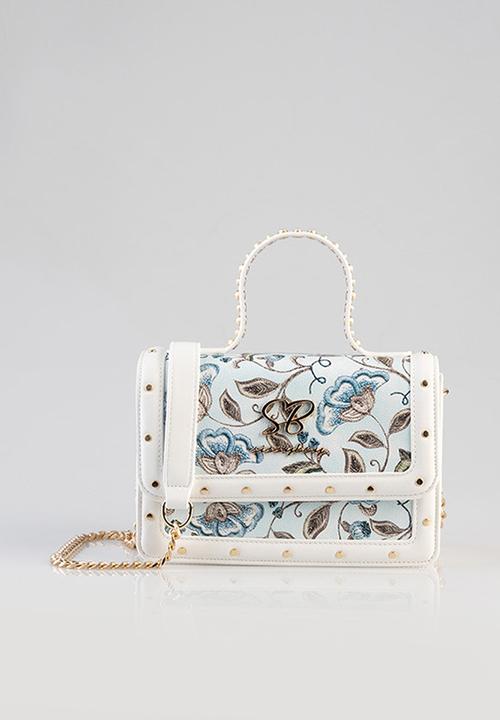 SISSY BOY - Flower bloom top handle bag - blue & white 