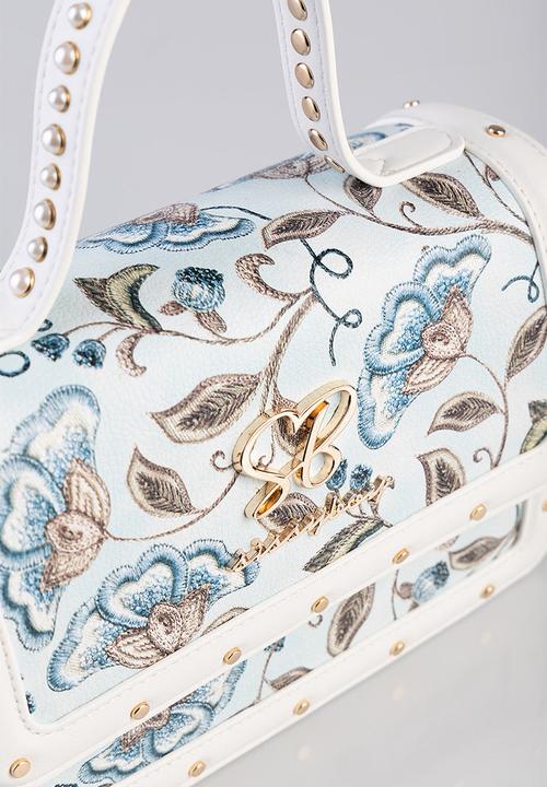 SISSY BOY - Flower bloom top handle bag - blue & white 