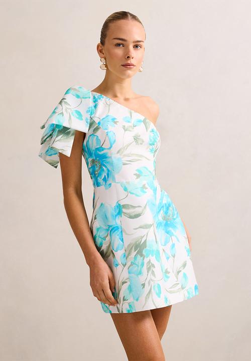 Forever New - Darcy one shoulder bow mini - blue lyell floral