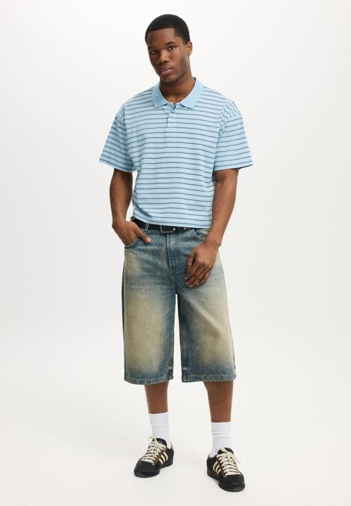 Cotton On - Cropped Fit Polo - Pearl Blue Multi Stripe