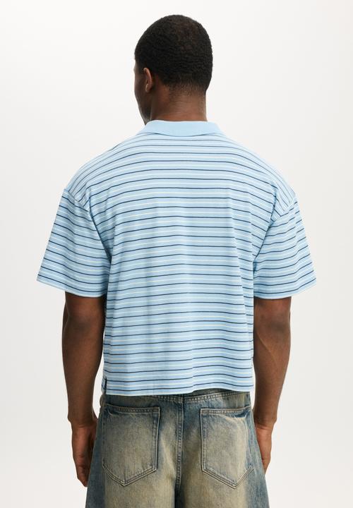 Cotton On - Cropped Fit Polo - Pearl Blue Multi Stripe