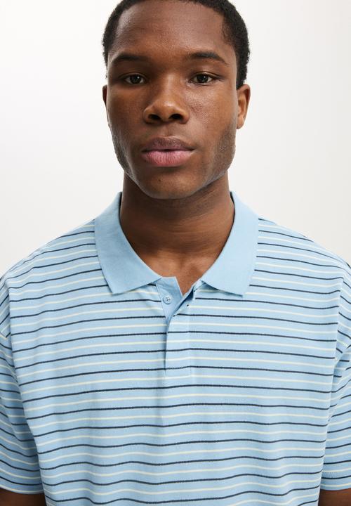 Cotton On - Cropped Fit Polo - Pearl Blue Multi Stripe