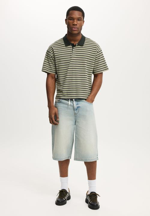 Cotton On - Cropped Fit Polo - Washed Black Multi Stripe